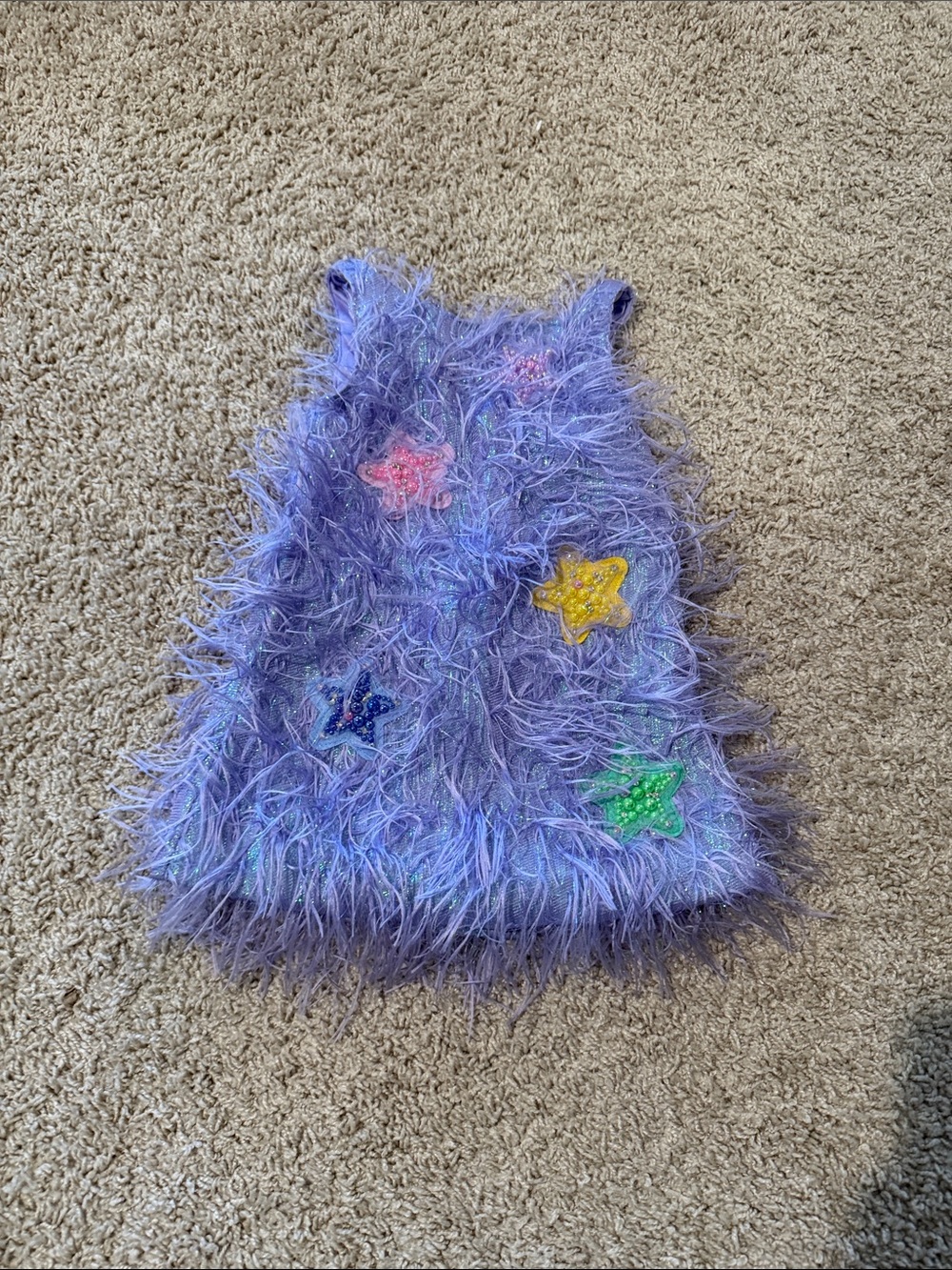 Girls' Purple Fuzzy Star Appliqué Dress